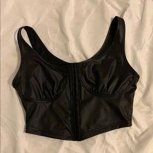 Black leather bustier cropped tank top